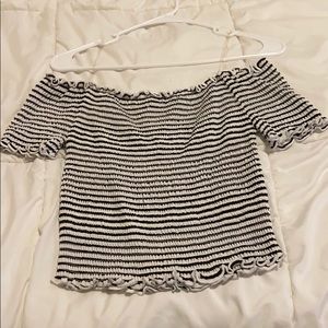 Black and white stripped off the shoulder top